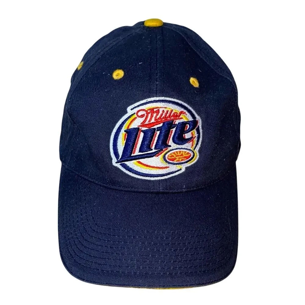 Miller Lite Embroidered Adjustable Baseball Cap Navy Yellow Beer Logo Hat